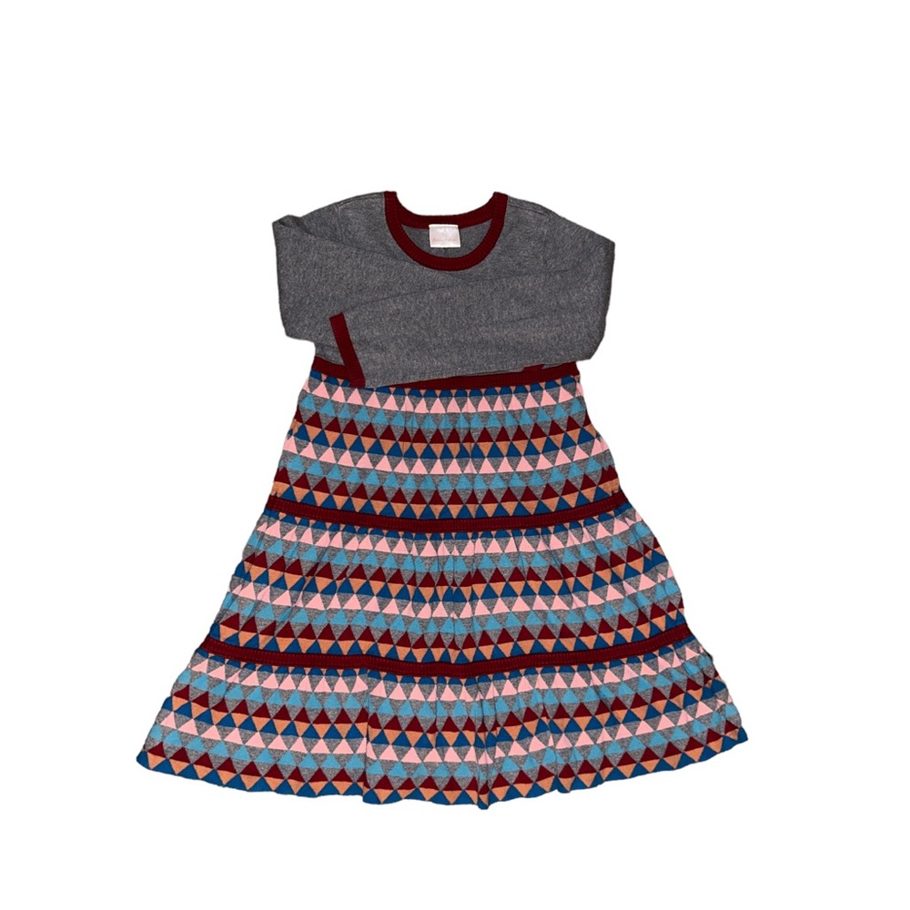 Hanna Andersson Long Sleeve Knit Sweater Dress Red Gray Geometric Size 130/8